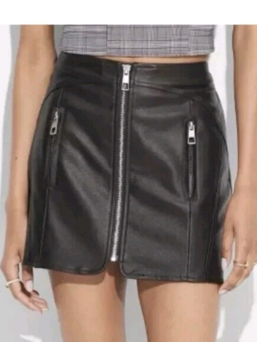 Wild Fable Black Faux Leather Zip Front Mini Skirt